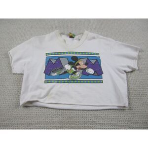 Mickey Mouse Shirt Womens Large‎ White Disney Cropped Top Graphic Print